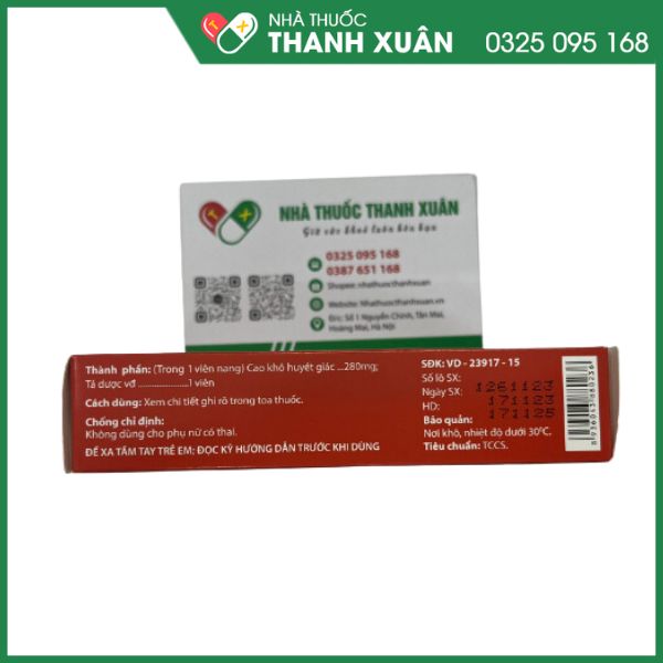 Long Huyết P/H trị sưng, đau, bầm tím